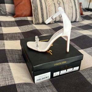 White Rhinestone Ankle Strap Heels- perfect for bridal shower or bachelorette